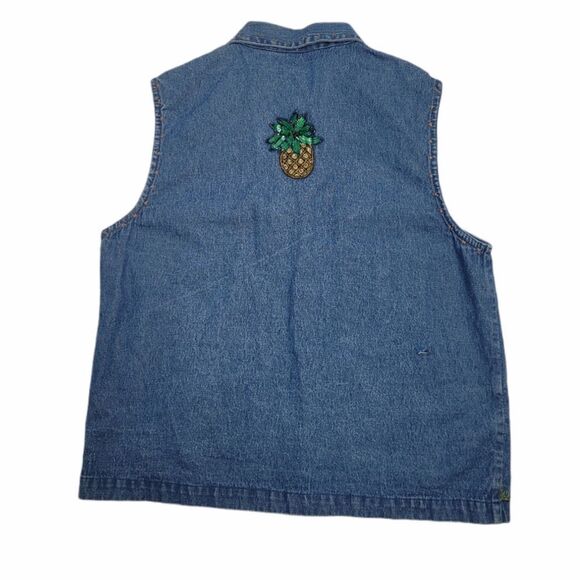 VINTAGE 90s shirt monkey palm tree embellished blue denim top L - Picture 3 of 10